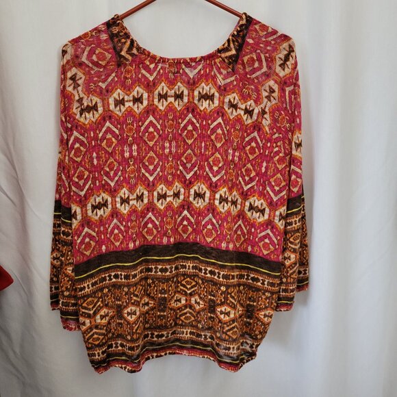 New Directions Top Woven Tapestry Abstract Peasant BOHO colorful fringe tie XL - Picture 2 of 12